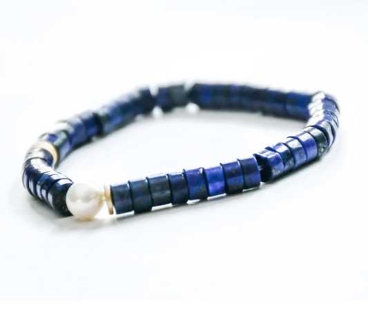 Sea Lily Lapis & Pearl Stretch Bracelet