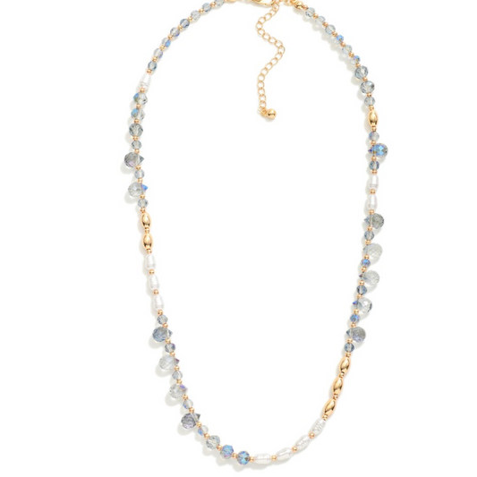 Glass Bead and Pearl Necklace-Blue