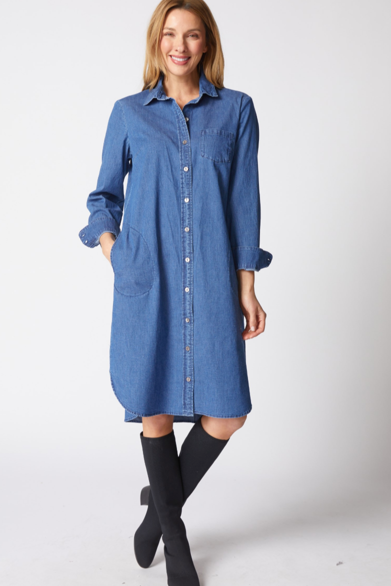 Habitat Perfect Travel Denim Cafe Midi Dress-NEW!