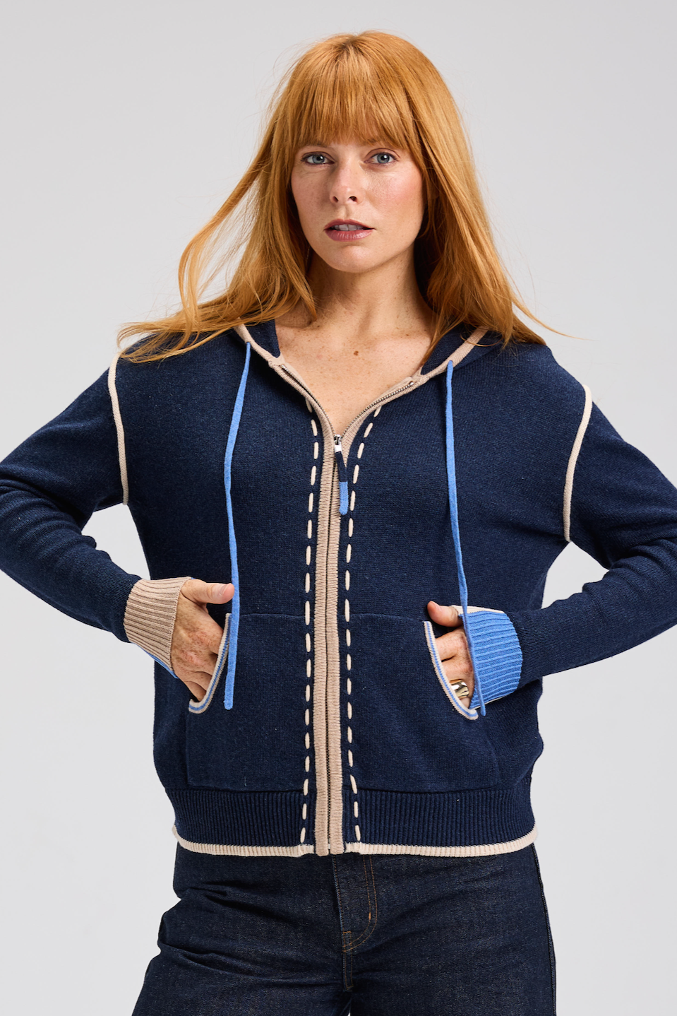 Zaket & Plover Zip-Up Threaded Hoodie-NEW