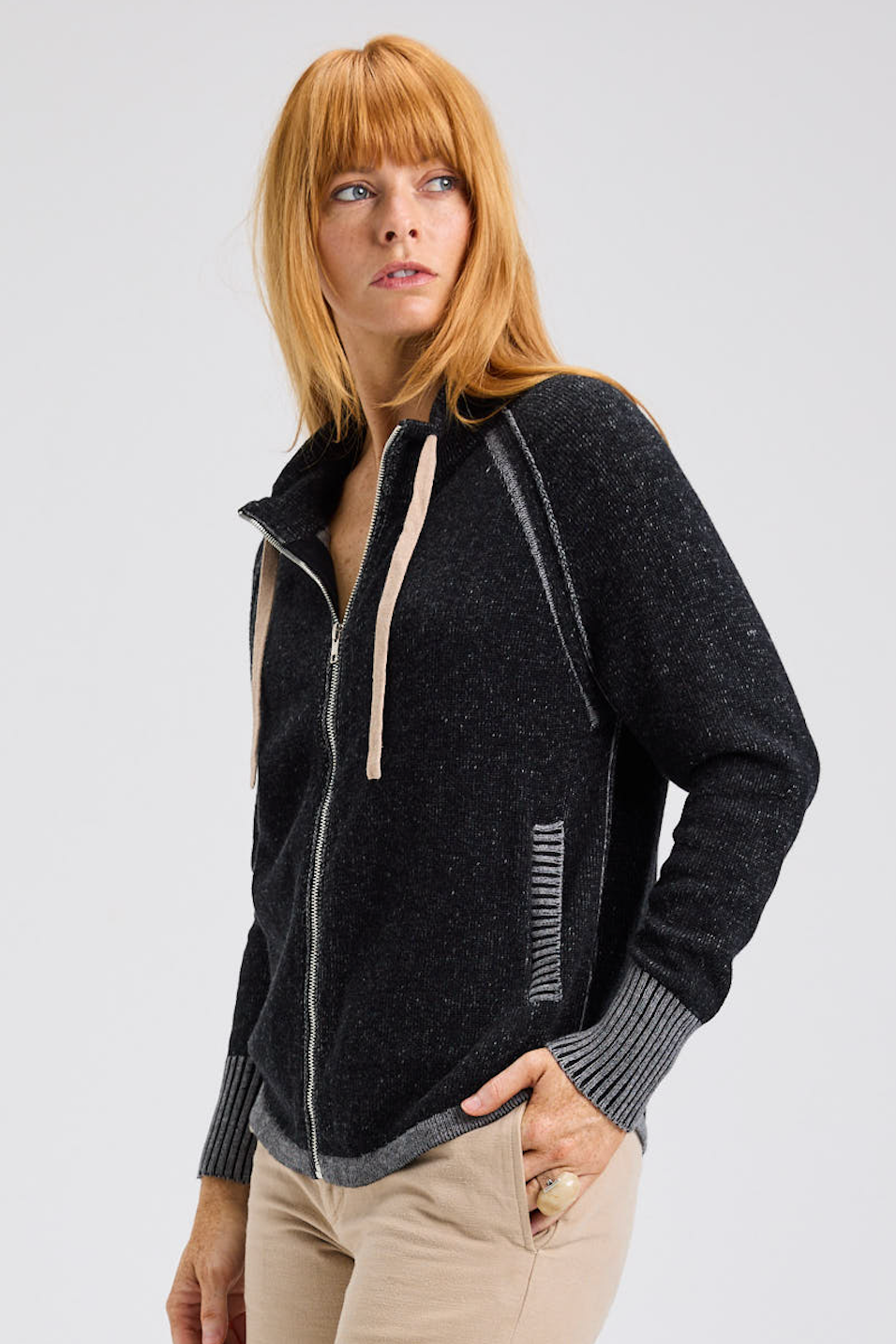 Zaket & Plover Two-Tone Zip Front Cardigan-NEW