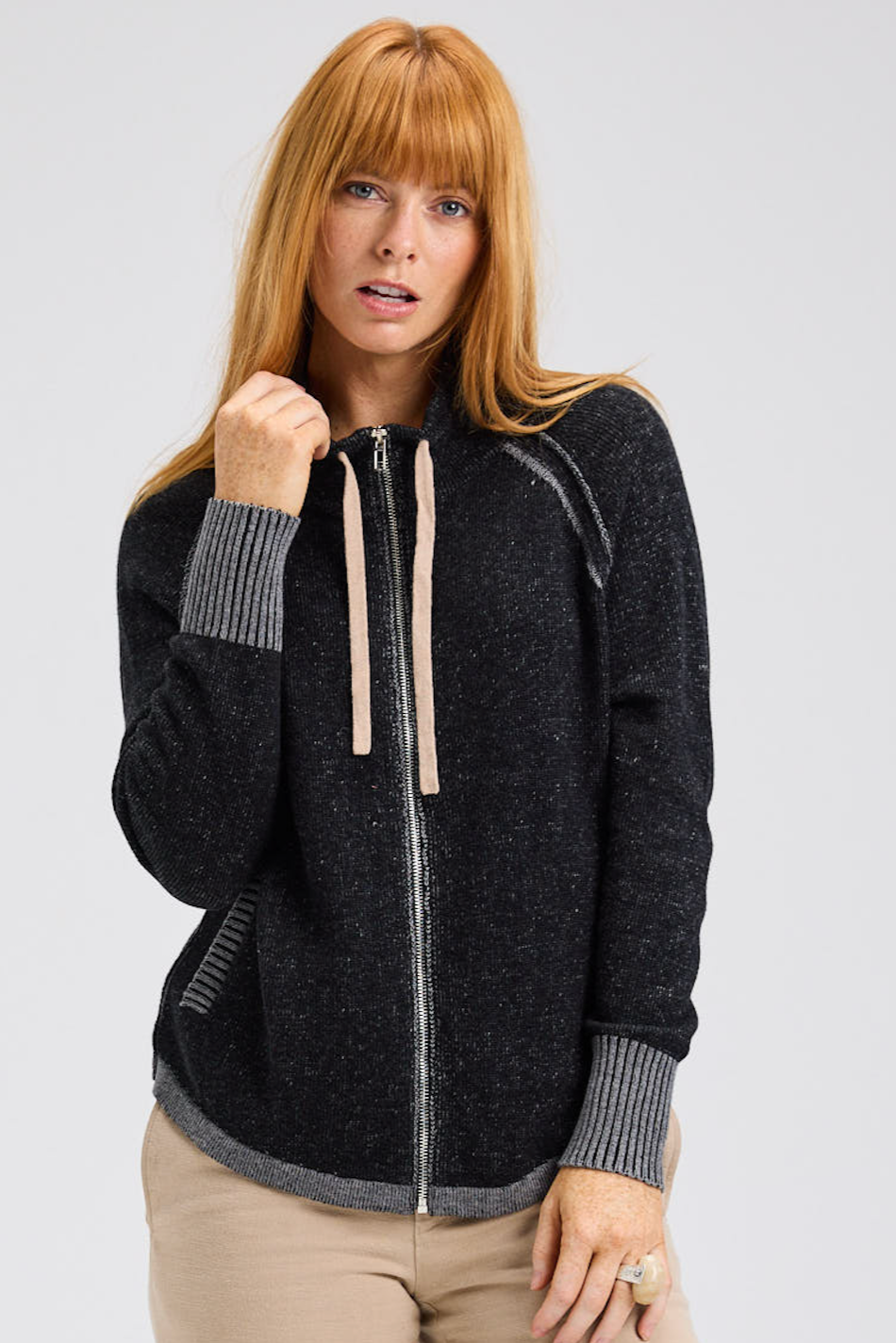 Zaket & Plover Two-Tone Zip Front Cardigan-NEW