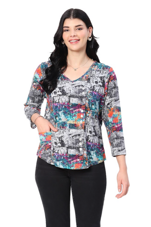 Parsley & Sage Peggy Button Detail Top-NEW