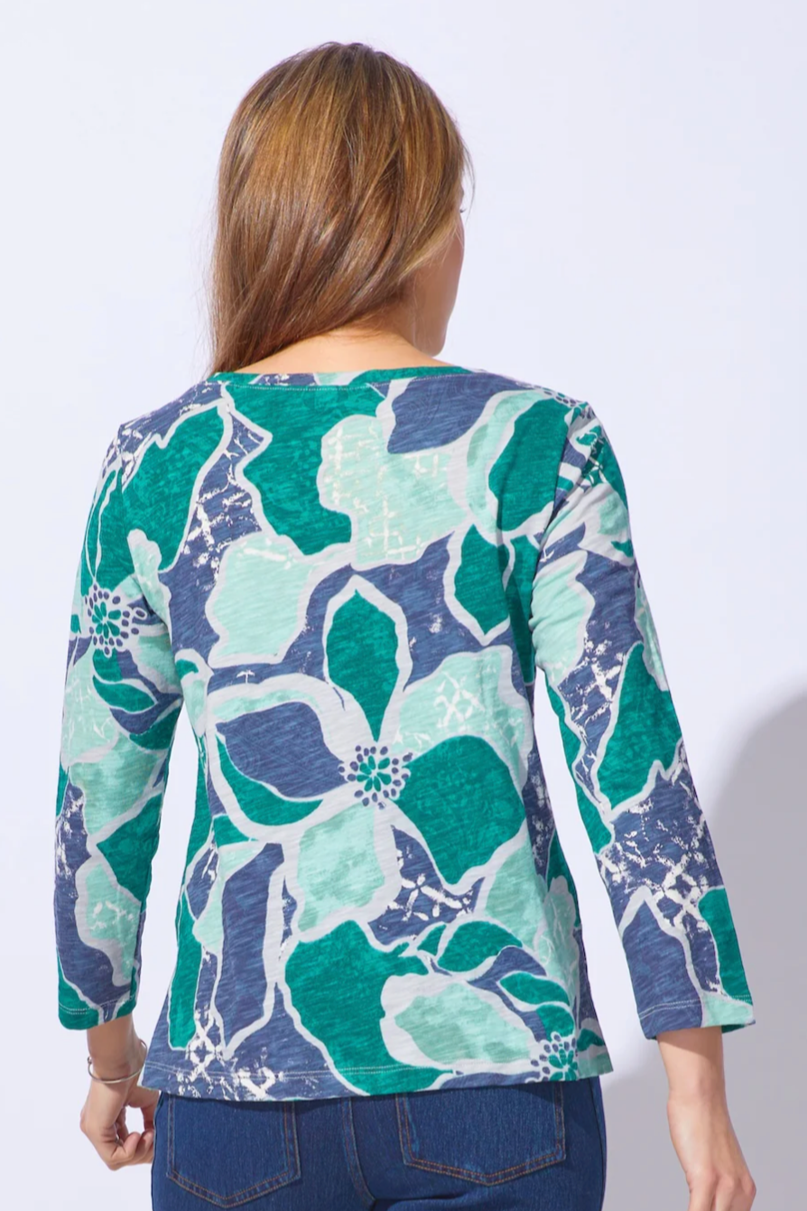 Escape Floral Cotton Slub Step Hem Boxy