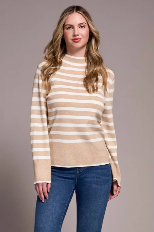 Tribal Lightweight Mock Neck Striped Sweater-NEW
