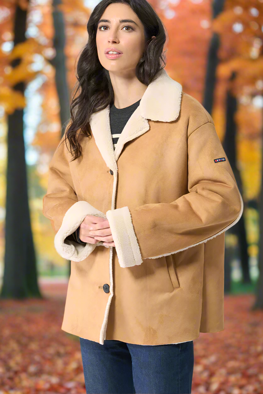 Batela Synthetic Suede Jacket with Sherpa Lining