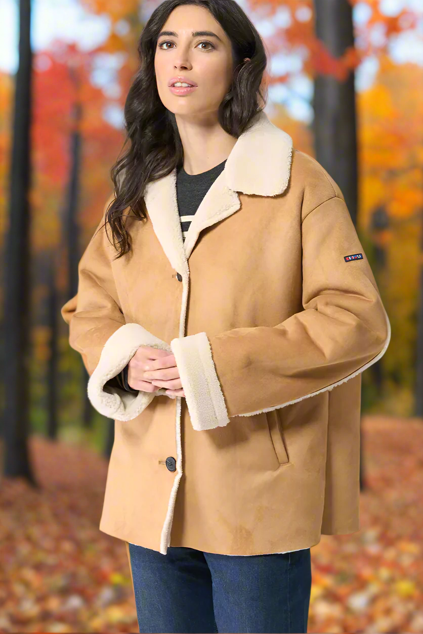 Batela Synthetic Suede Jacket with Sherpa Lining