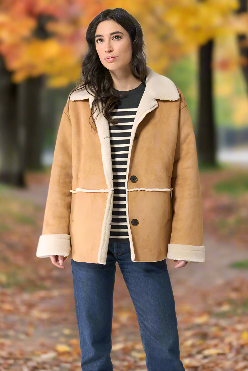 Batela Synthetic Suede Jacket with Sherpa Lining