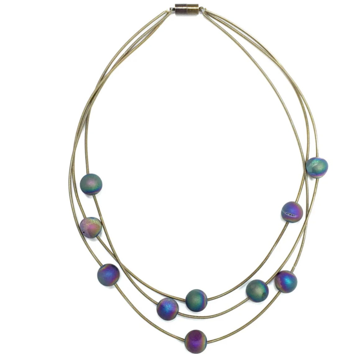 Sea Lily 3 Strand Iridescent Geode Necklacek
