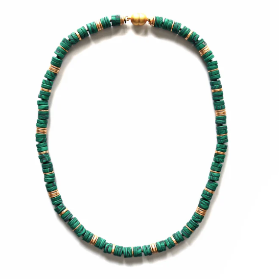 Sea Lily Malachite & Gold Beaded Necklace-NEW