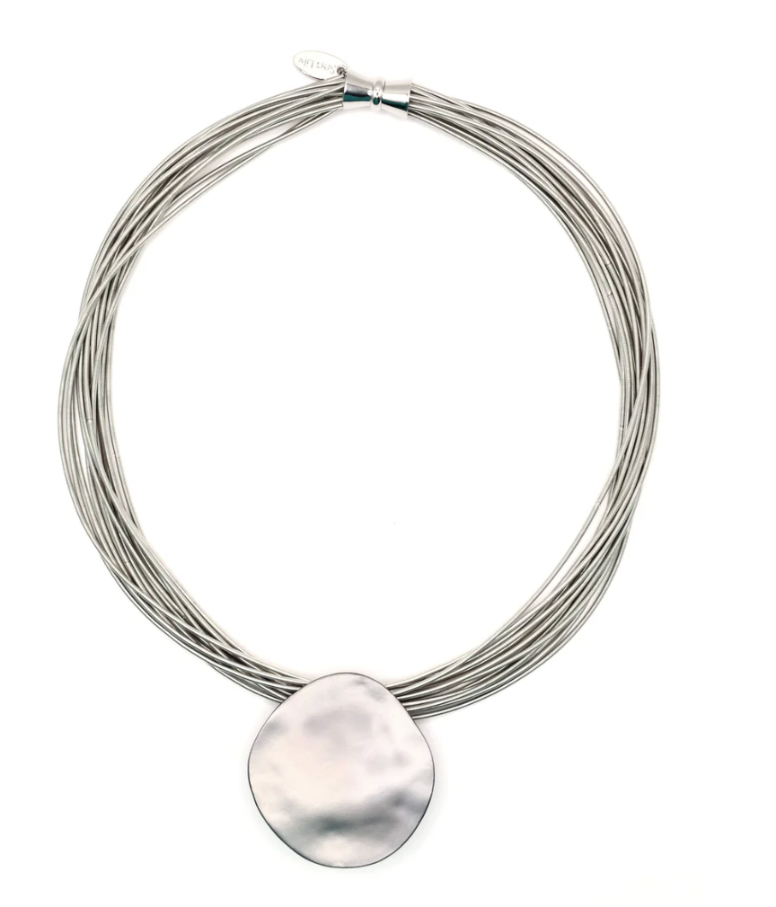 Sea Lily Piano Wire and Silver Disc Necklace-NEW