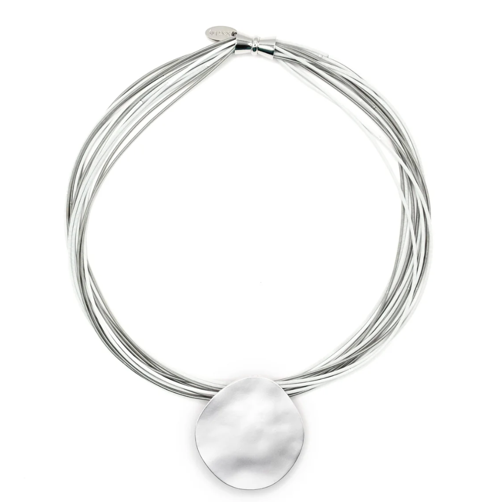 Sea Lily Piano Wire and Silver Disc Necklace-NEW