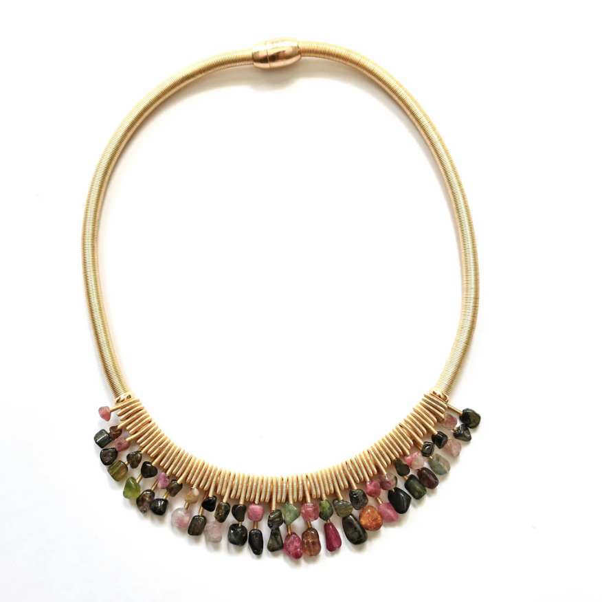 Sea Lily Industrial Gold Ring/Tourmaline Necklace-NEW