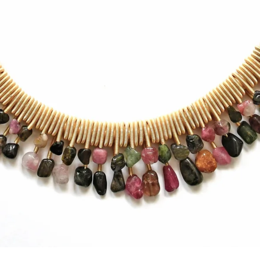 Sea Lily Industrial Gold Ring/Tourmaline Necklace-NEW