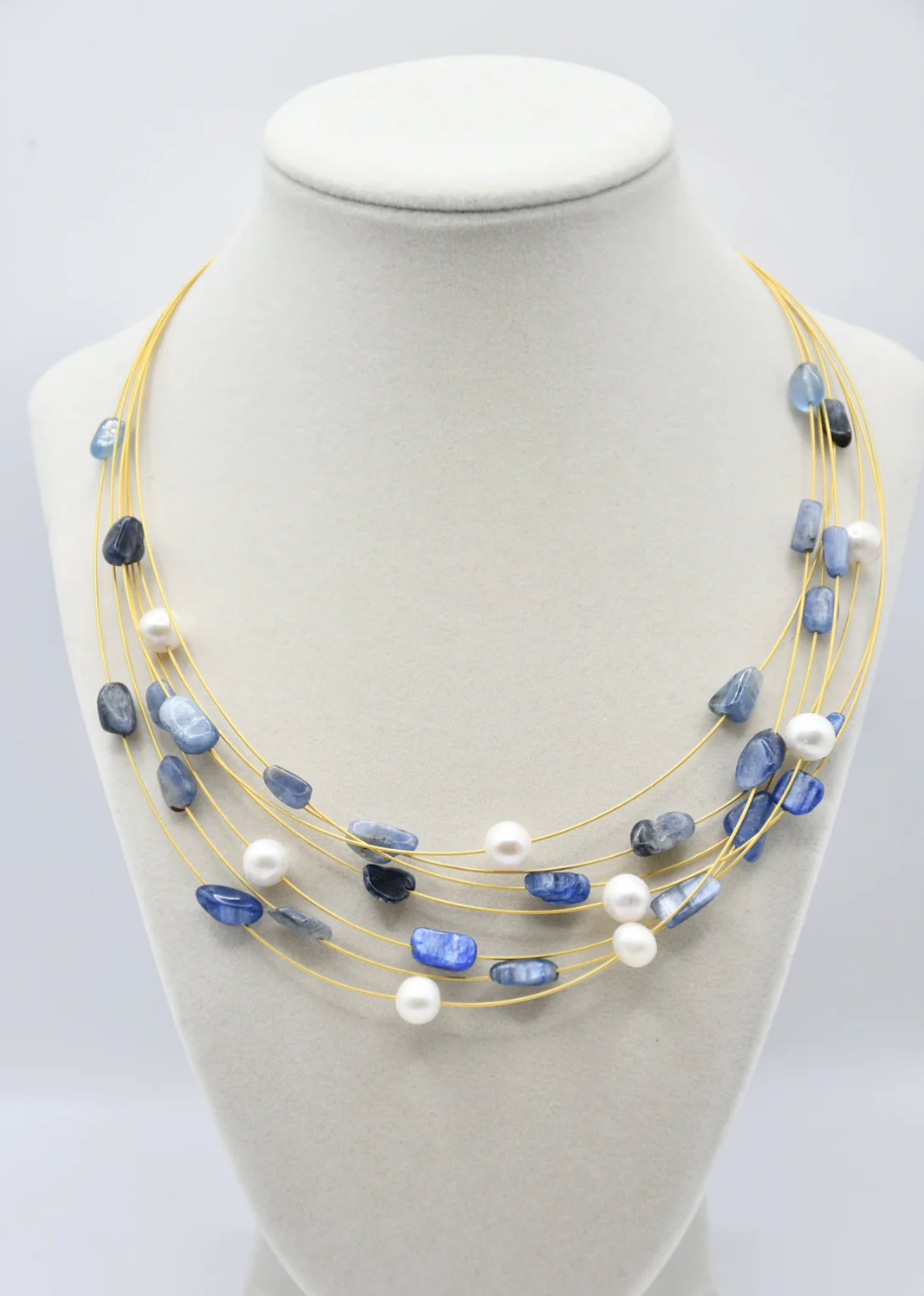 Sea Lily Gold Tone Wire Necklace with Kyanite