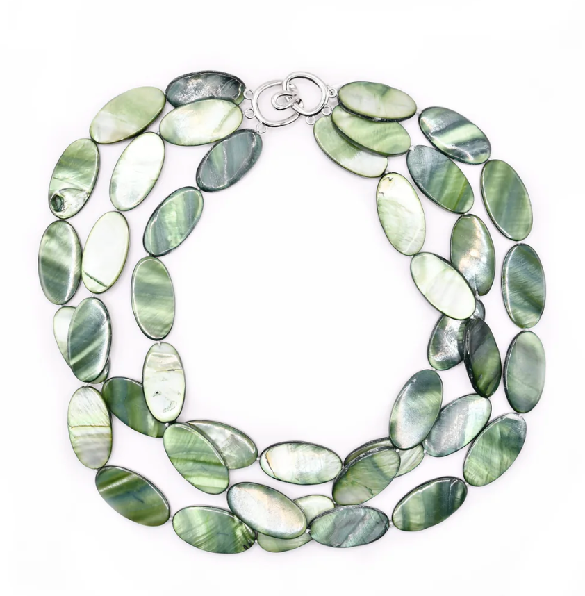 Sea Lily Oval Mother of Pearl Beaded Necklace