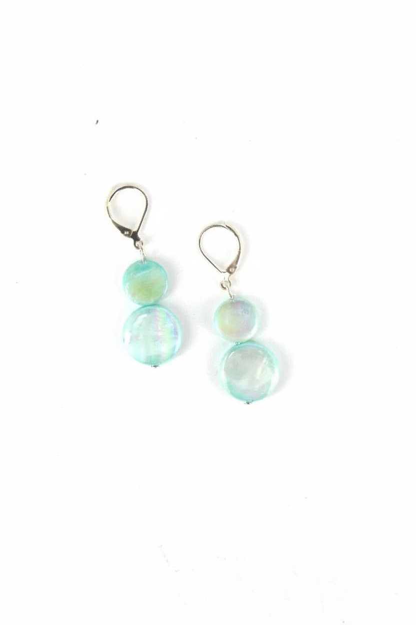 Aqua double bead drop earrings