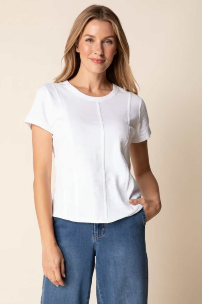 Front crop white tee