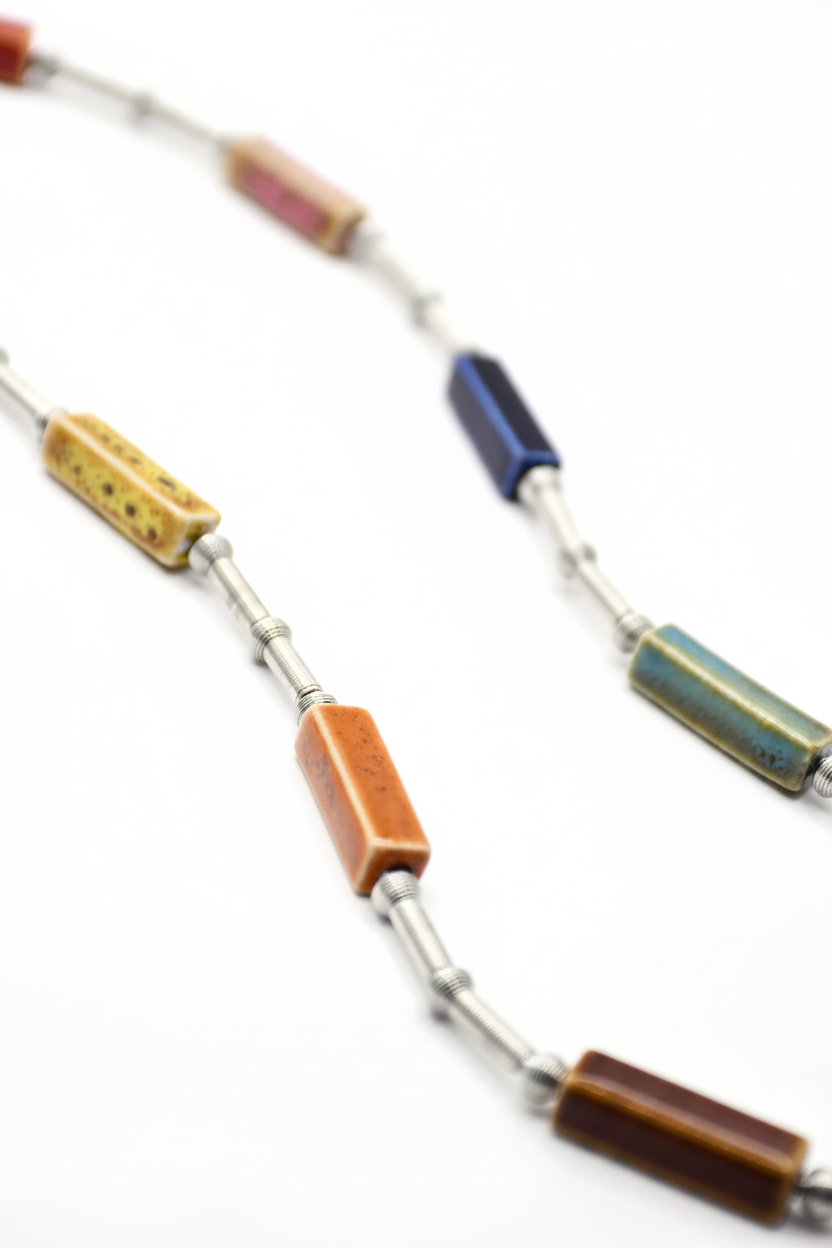 Long Silver Multicolor Bead Necklace – Detail 2:3