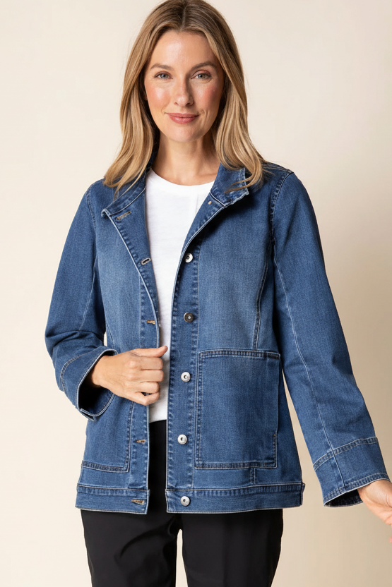Sharpened denim jacket front