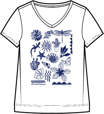 Escape Nature Print V Neck Tee