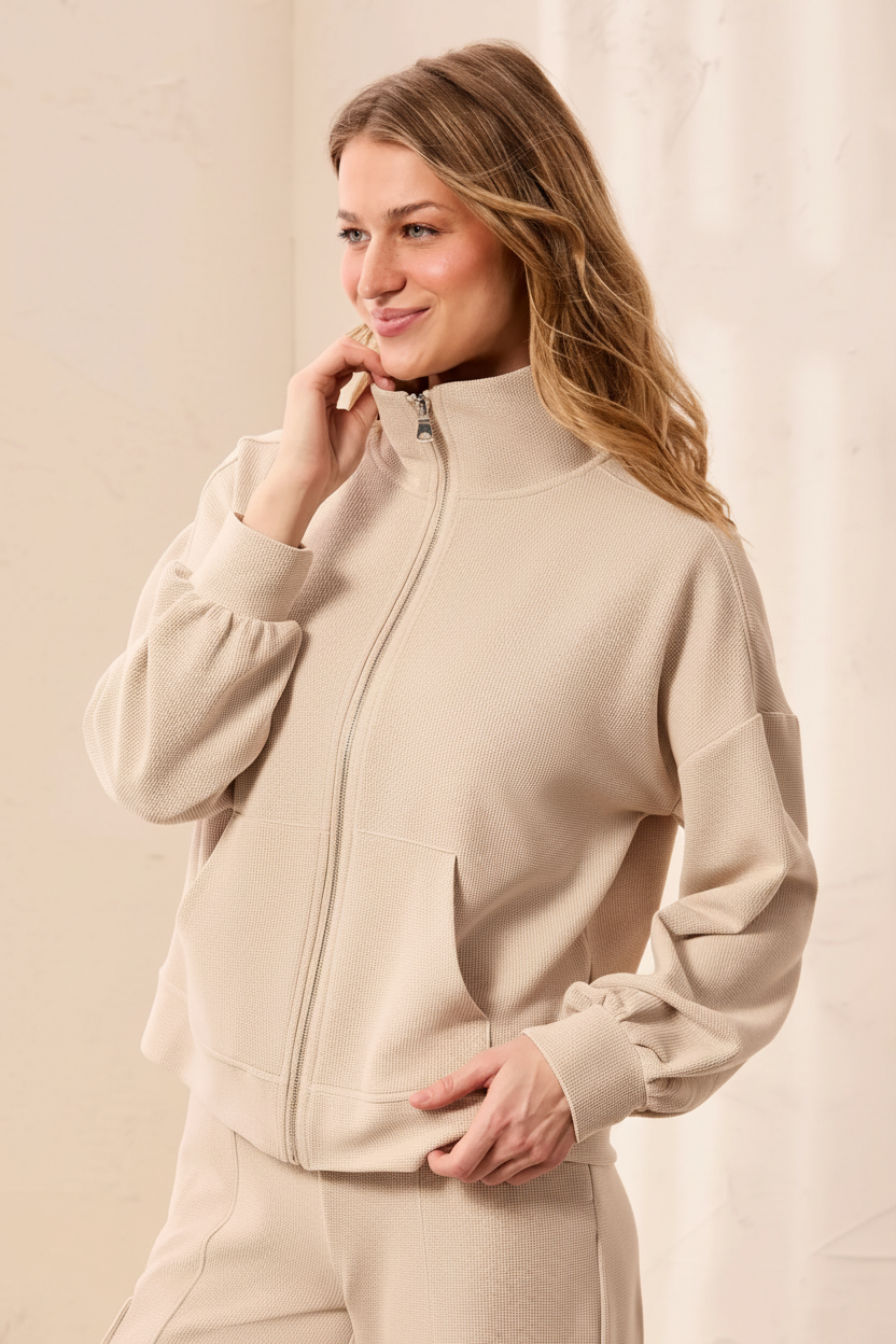 Waffle Zip Jacket Front
