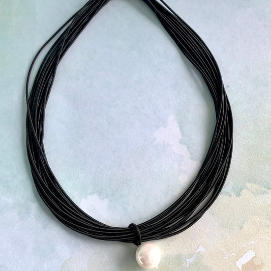 Sea Lily Piano Wire Necklace with White Pearl-Restocked