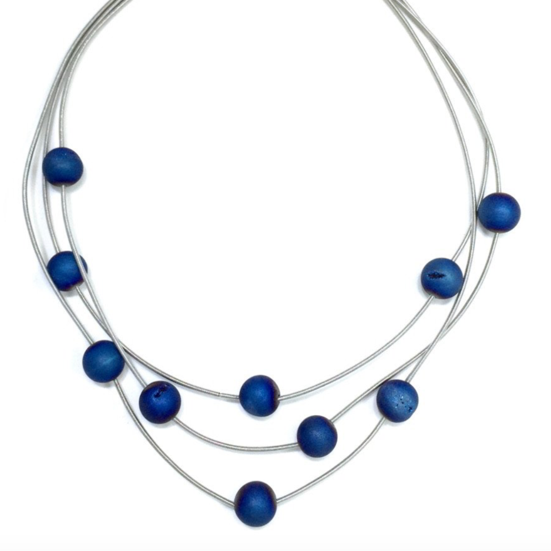 S18F Sea Lily 3 Strand Blue Geode Necklace-RESTOCKED