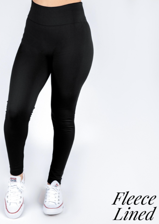 Solid Color High Waisted Ankle Length Black Color Fur Lined Leggings - Its  All Leggings