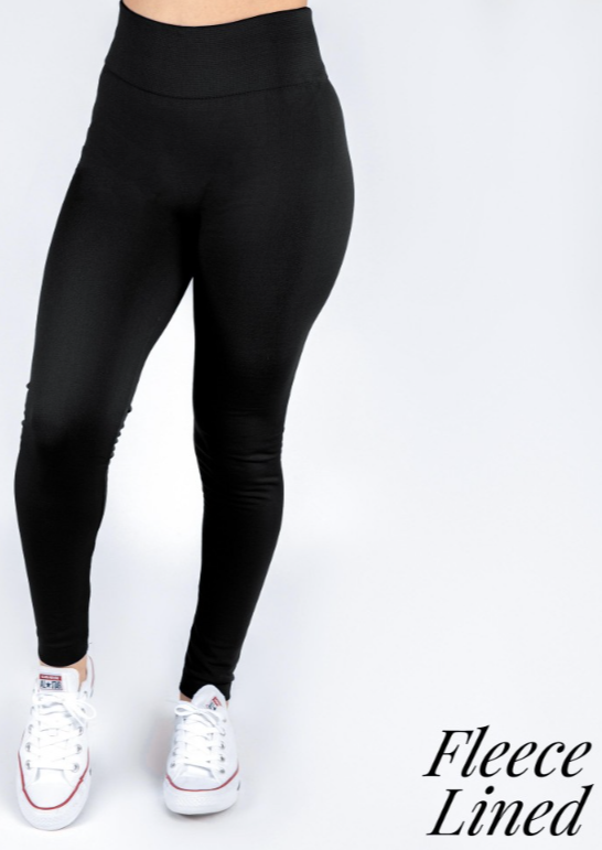 One Size Fits Most Fleece Lined Legging-Black