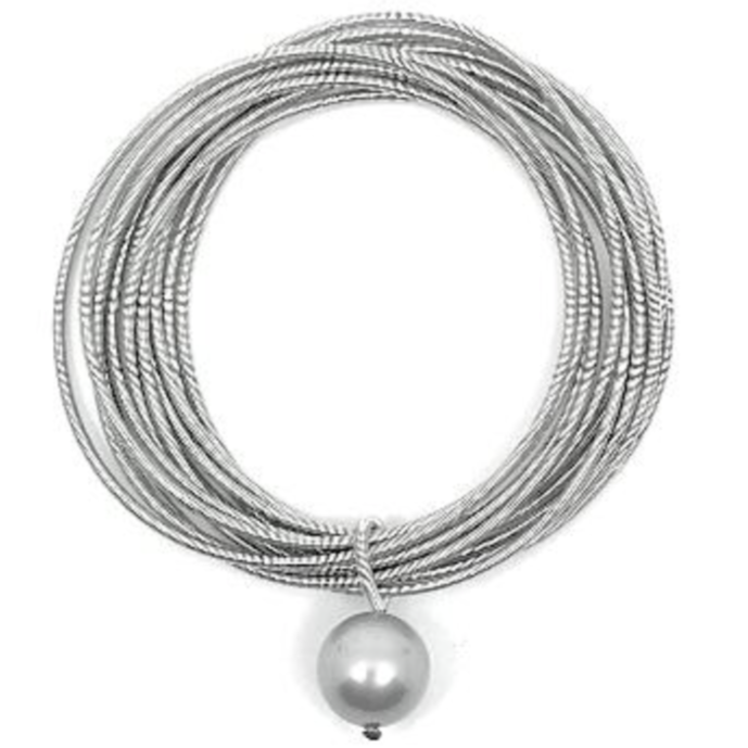 Sea Lily Piano Wire Bracelet with Silver Pearl