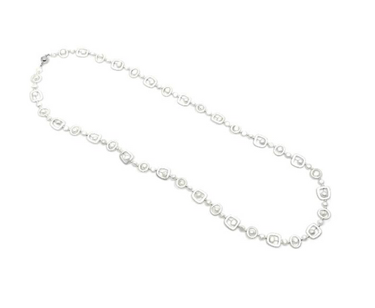 Sea Lily Long Silver Tone and Pearl Necklace