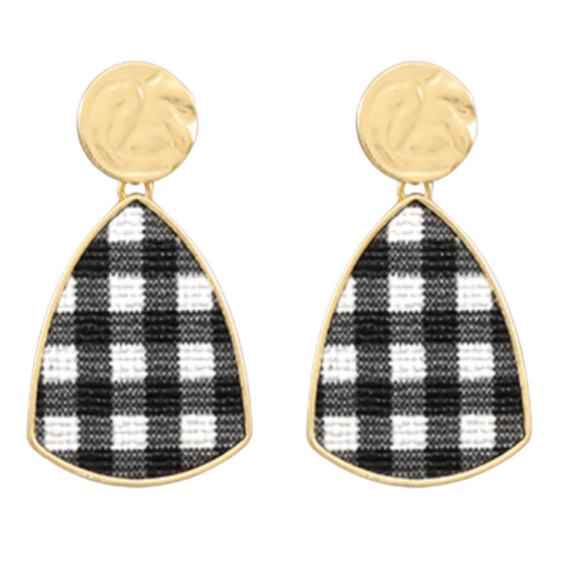 Leather Check Earrings-Blk/Wt