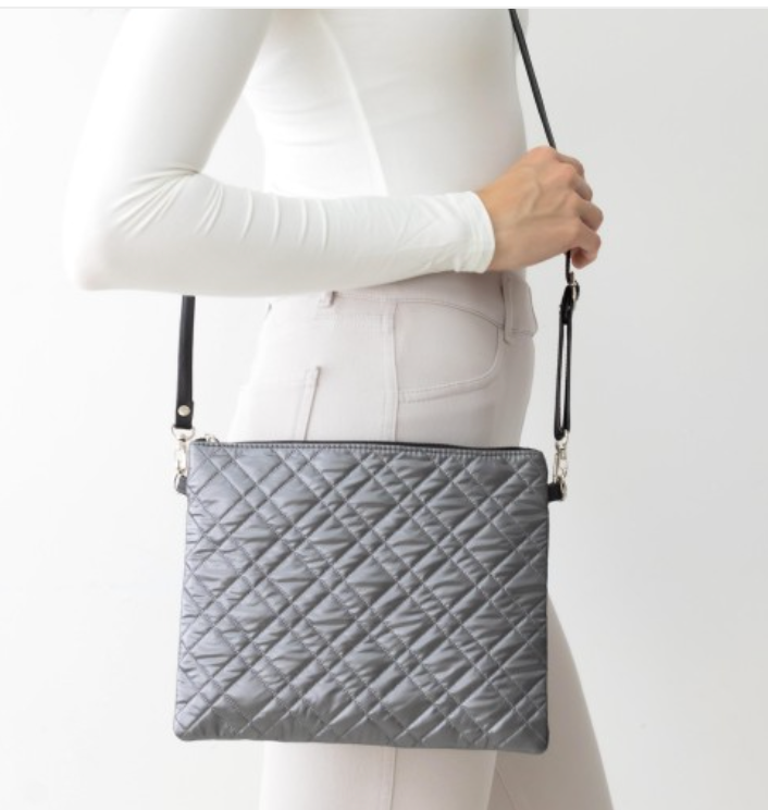 Quilt Pattern Cross Body Handbag-Hematite