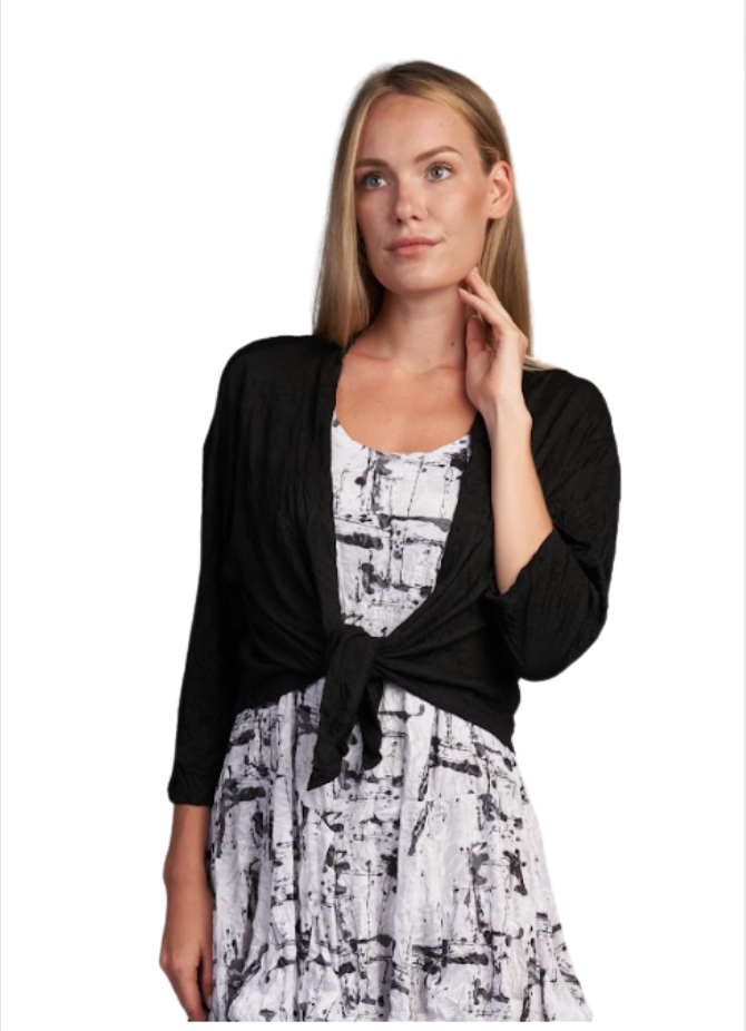 Shana Crinkle Solid Tie Cardigan