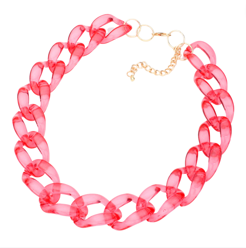 Lucite Resin Chain Link Necklace Red