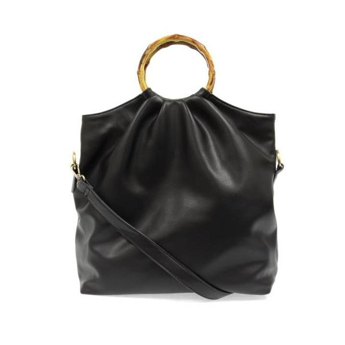 Stacey Bamboo Handle Foldover Tote Bag-Black