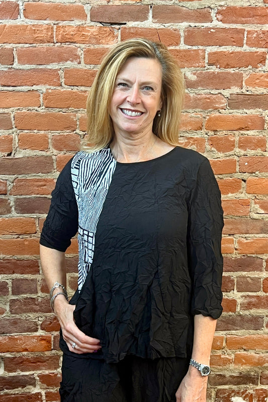 Shana Woven Mix Media 3/4 Sleeve Top