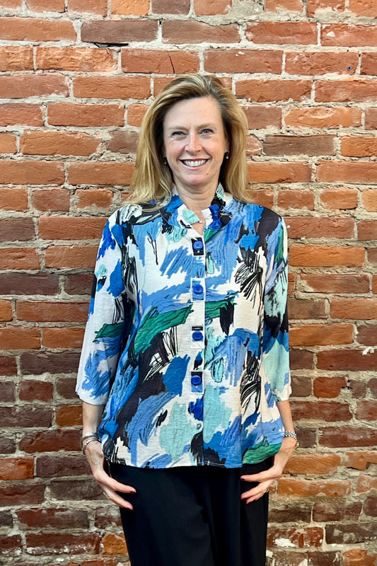 Shana Printed Elastic Collar Shirt Jacket