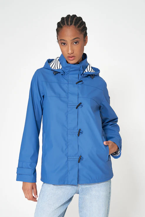 Batela Toggle Raincoat with Stripe Lining And Hood