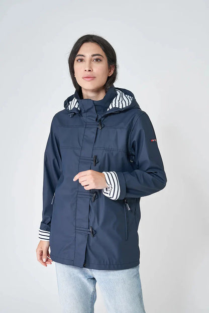 Batela Toggle Raincoat with Stripe Lining And Hood