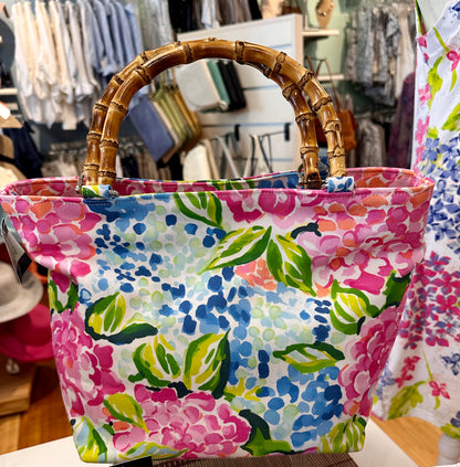 Tristan & Bruce Shoreham Fabric Hydrangea Bag with Bamboo Handle