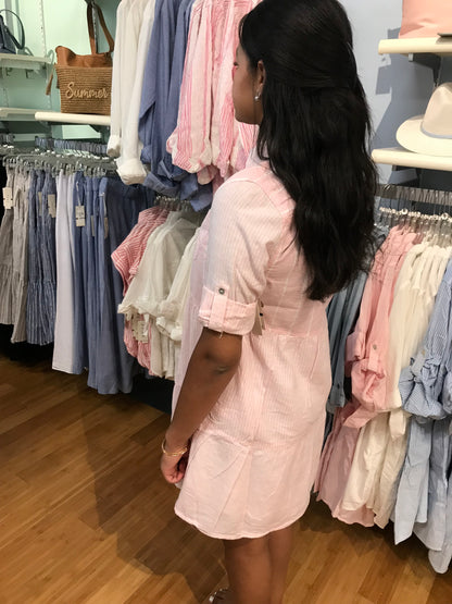 Dash Linen Chambray 3/4 Roll Tab Sleeve Dress