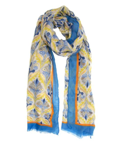 Blue Ogee Scarf with Gold Paint