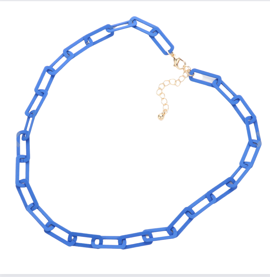 Metal Rectangle Link Necklace-Blue
