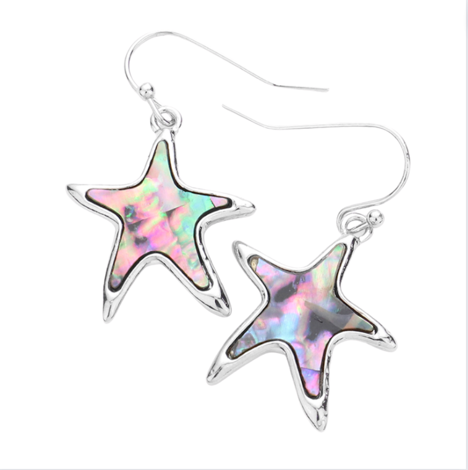 Abalone Starfish Dangle Earrings