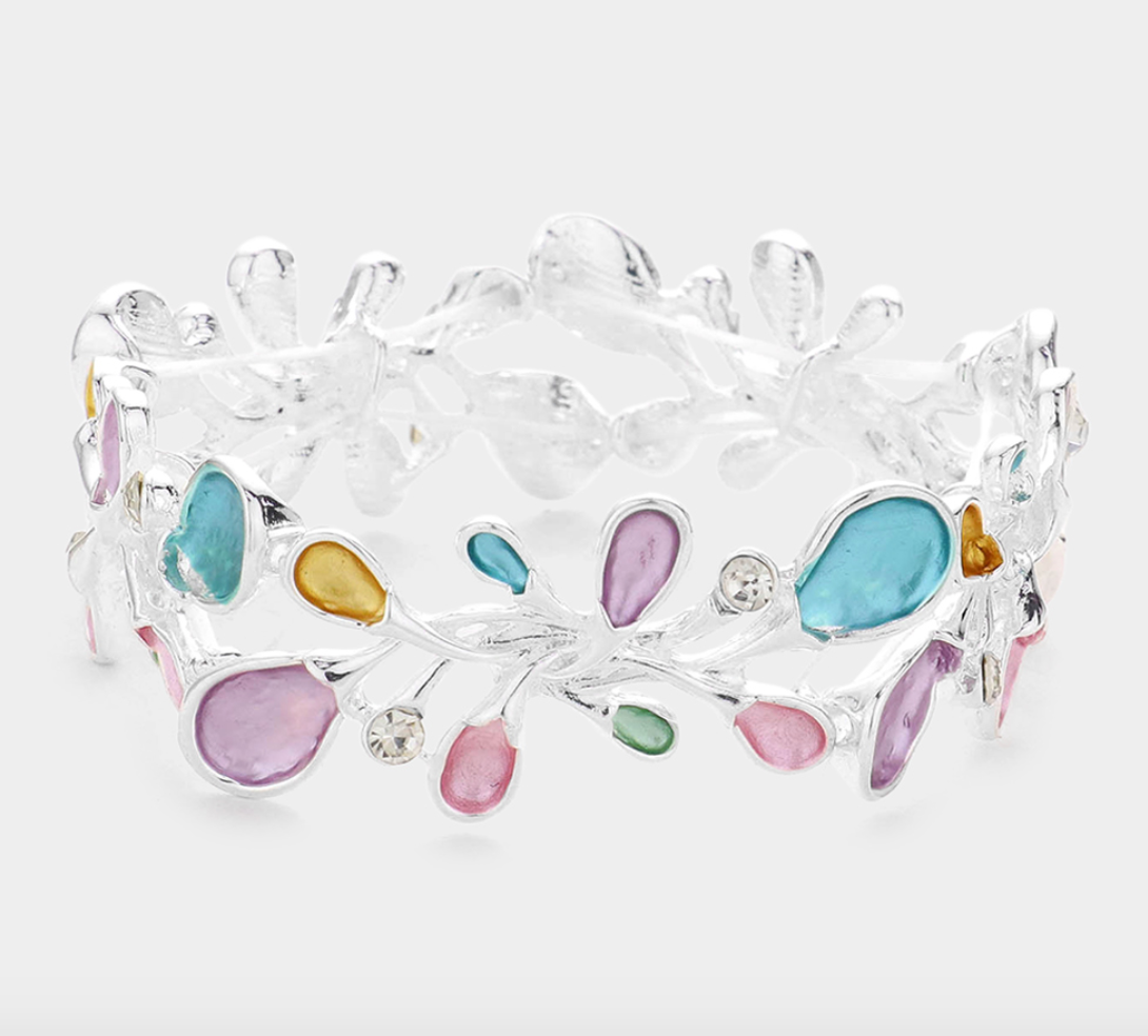 Colored Metal Sprout Cluster Stretch Bracelet