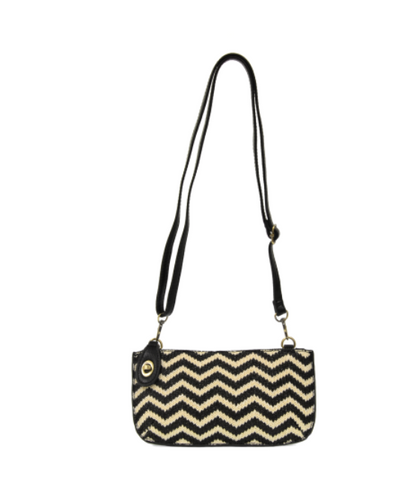 Straw Mini Crossbody Wristlet-Black & Cream