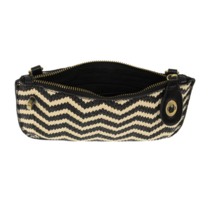 Straw Mini Crossbody Wristlet-Black & Cream