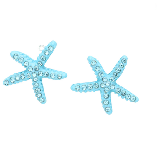 Crystal Starfish Earrings-Aqua